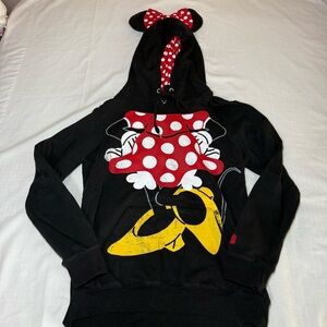 Disney Parks Minnie Mouse Hoodie Sweatshirt Ears Bow Women's Size Medium Graphic